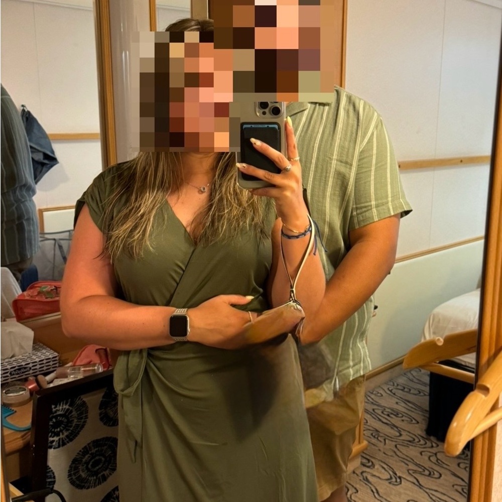 Elegant Olive Green Wrap Dress